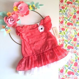 Little lass Coral Laser cut ruffle Tunic Dress